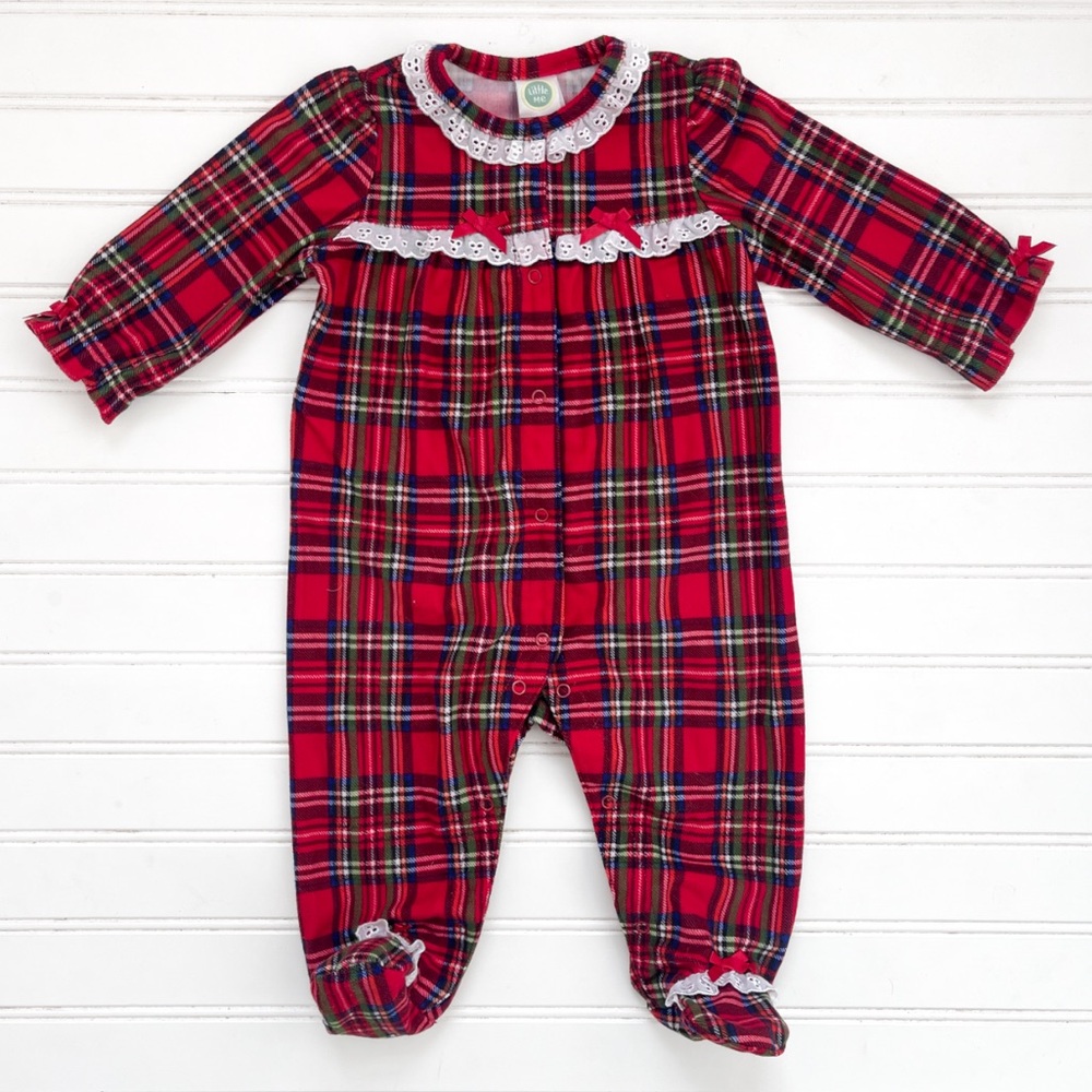 NWOT Classic Girls Christmas Plaid Lace Footie Pajamas
